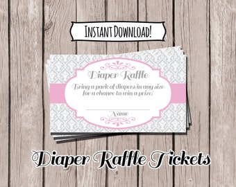 Pink Diaper Raffle Ticket - INSTANT DOWNLOAD - DIY - Printable Tickets