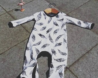 baby playsuit, jumpsuit with feathers
