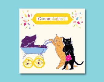 Fun Cat Themed 'Congratulations On Your New Baby' Card