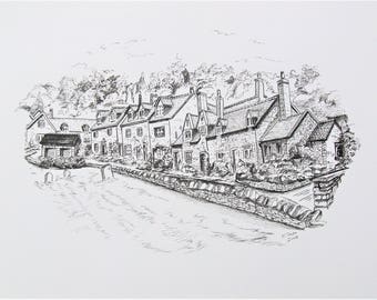 Caren Taylor *ORIGINAL* Pen and Ink Artwork **Snowshill The Cotswolds** UK A beautiful little hidden gem of a village that I love to visit