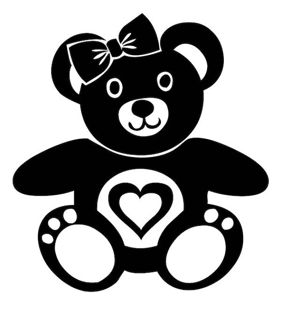 Download Girls Teddy Bear Heart Bow Stuffed Animal Child Kids Toy .SVG