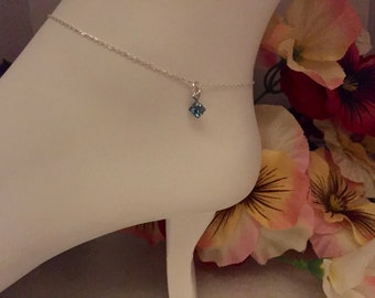 Something Blue for Bride, Bridal Anklet, Birthstone Anklet, Brides Wedding Anklet, Something Blue Jewelry, Aquamarine Anklet, Brides Gift