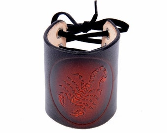 Wrist Cuff. Leather Wrist Band, Scorpion Leather Band. Scorpion Leather Cuff. 3" lace up Leather Cuff. Wide Leather Cuff Jewelery, Bracelet