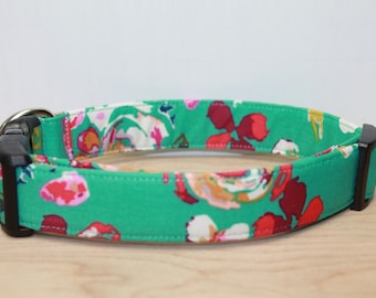 Turquoise & Red Floral Dog Collar - Floral Dog Collar - Vintage Inspired Dog Collar - Girl Dog Collar - Summer Dog Collar "The Lilliam"