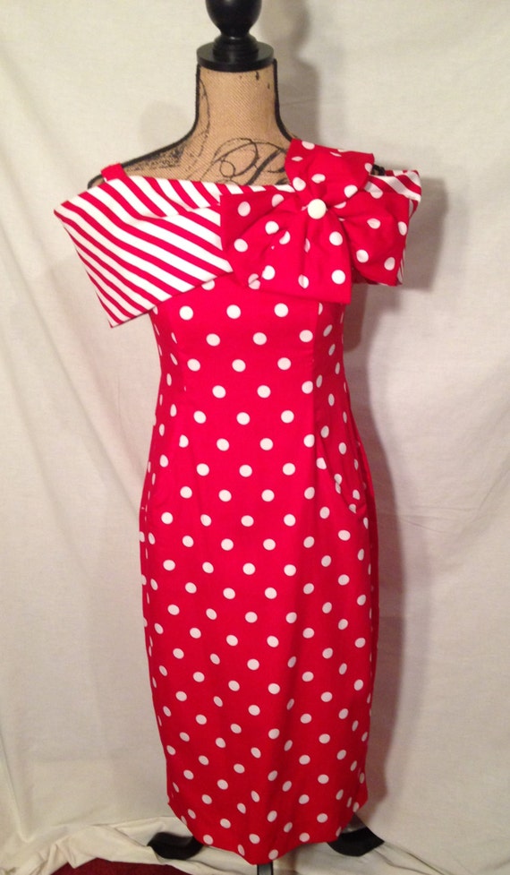 Act 1 New York Vintage Retro Rockabilly Red Polka Dot Off the Shoulder Dress NWT Size 3-4