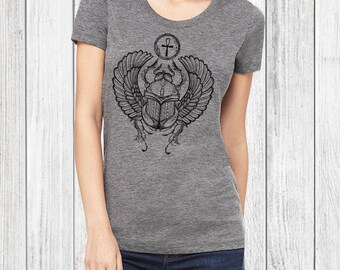 Scarab, Scarab Tshirt - scarab beetle, egyptian, graphic tees for women, screen print, cool t shirts, womens tshirts, graphic tee