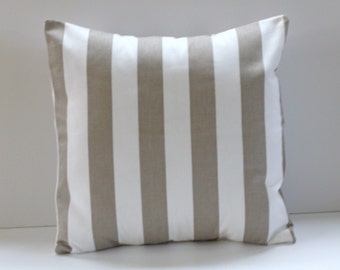 Ecru Striped Pillow Cover- Ecru and White Decorative Pillow 16x16- Ready to Ship