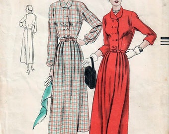 1940s Vogue 6498 Vintage Sewing Pattern Misses Shirtwaist Dress, One Piece Dress, Tea Length Dress Size 14 Bust 32