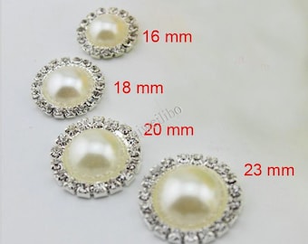 10pcs Pearl And Rhinestone Button Flatback Embellishment DIY Accessories