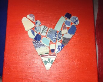 Red love heart, porcelain, canvas