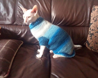 Blue long cat sweater Sphynks clothes
