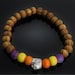 Silver Tone Elephant, Dyed Purple Stone, Yellow & Orange Wood Bead Bracelet surfer yoga meditation asia mens ladies gift jewellery UK SELLER