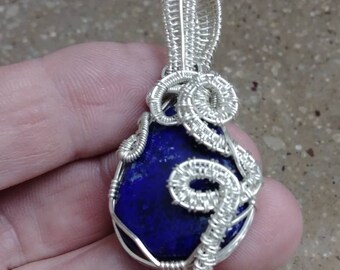 Sterling Silver Lapis Lazuli Wire Wrapped Pendant