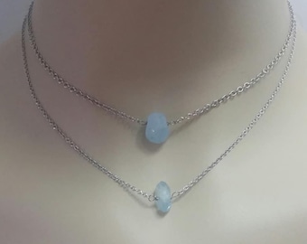 Dainty Aquamarine Choker Necklace Raw Aquamarine Necklace Rough Aquamarine Raw Gemstone March Birthstone