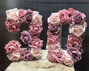 Flower filled numbers and letters- birthdays, weddings, special occasions, artificial flowers