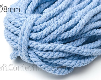 Blue twisted rope 8mm Nautical cotton cord Blue cotton rope Cotton twisted rope Decoration rope Nautical decor / 5 meters