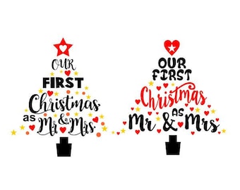 Our first Christmas wedding mr. mrs. Monogram Frame Cuttable Design SVG PNG DXF & eps Designs Cameo File Silhouette