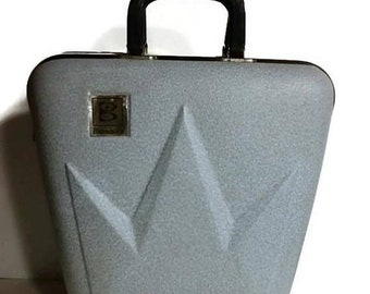 Vintage Brunswick Crown Bowling Ball Bag Hard Case, Rare, Mid Century bowling ball case, retro bowling ball case, 1960s grey blue