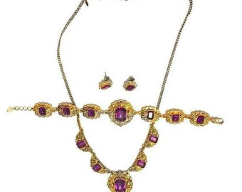 Vintage Gold and Purple Necklace, Bracelet and Earring set! Avon