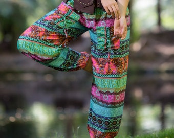 Shanti Yoga Ali baba Pants (Pink and Blue) - Yoga Hippie Sarouel Pants Stylish Stretchy Boho Bohemian Gypsy