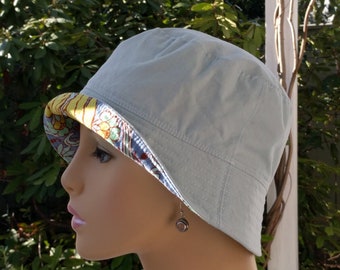 Women's Chemo Hats Caps for Hair Loss Shabby Chic Blue Reversible MEDIUM