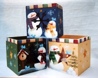 Mini Candle Boxes - Snowmen By Laurie Speltz Tole And Decorative Painting Packet 2000