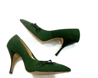 Vintage DePerini Green Suede Pumps