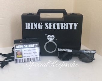 Ring Security Black Box Briefcase Sunglasses Agent Badge Ring Bearer Page Boy Bridesmaid Usher Best Man Bride Groom Wedding Wooden Toy Gun