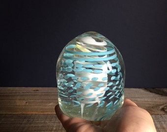 Hand Blown Glass Paperweight / Turquoise Paperweight