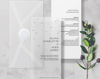 Hugs & Kisses Vellum + Card Wedding Invitation with Envelope and Sticker