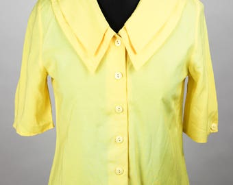 Vintage Bluse Gelb 70er 80er Sailor Kragen Süß Chic Hippie Retro Grunge Punk Alternative Hipster Retro Unique Rare