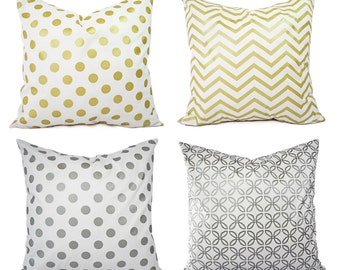 Metallic Gold Pillow Covers - Silver and White Pillow Covers - Decorative Pillows - Chevron Pillows - Metallic Gold Pillows - Holiday Decor