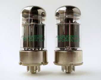 pair Sylvania JAN 6080WB vacuum tubes - copper rods - black plates - matching date codes - 1960's new old stock - original boxes