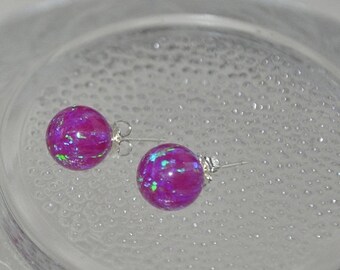 Purple Earrings, 10mm Ball Stud Earrings, Opal Earrings, Purple Opal, Silver Earrings, Australian Opal, 925 Sterling Silver, ON SALE