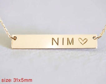 Personalized Necklace, Initial Necklace, Engraved Name Necklace, Gold Bar Necklace , Roman Numerals necklace, valentines day gift