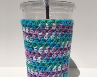 Crochet Iced Coffee Cozy/ Iced Coffee cozy/ Crochet coffee cozy/ Cotton cup sleeve/ Summer drink cozy