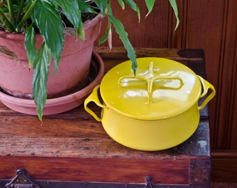Dansk Dutch Oven, Medium sized Bright Mustard Yellow, vintage soup and stew pot, enameled dutch oven