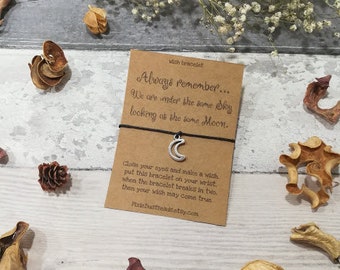 Moon Wish Bracelet, Long Distance Gift, Moon Bracelet, Memory Wish Bracelet, Travel Gift, Moon Charm Bracelet, Moon Charm, Moon Jewelry,