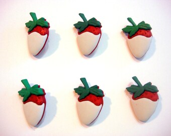 Chocolate Dipped Strawberry Buttons Candy Box Decadence Dress It Up Buttons Jesse James Buttons Dark White Choice Set of 6 Shank Back - 274