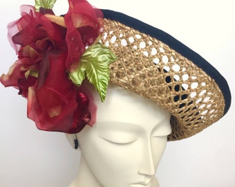 Kentucky Derby Red Fascinator Hat, Red Rose Fascinator for Derby