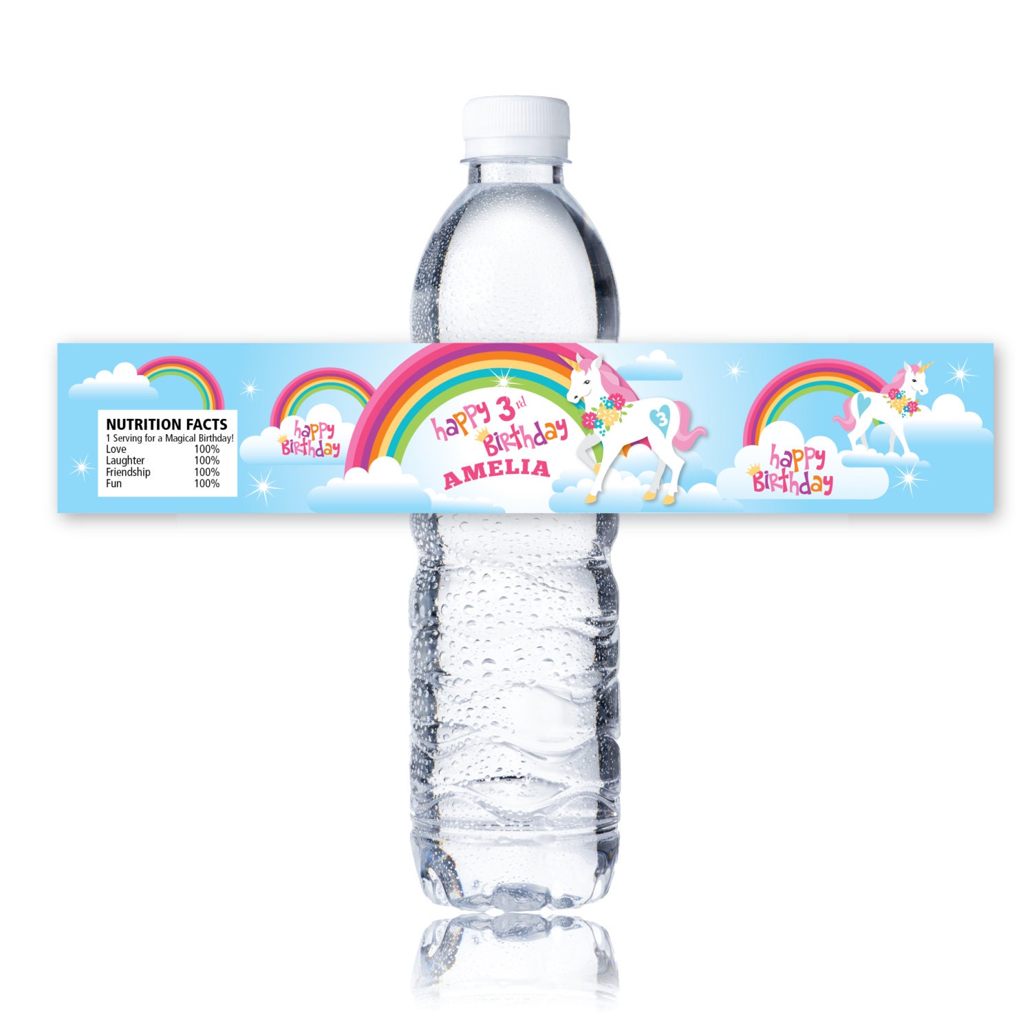 rainbow unicorn water bottle label customized printable diy