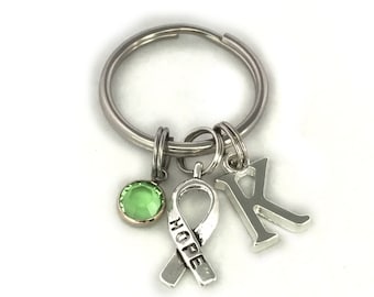 Hope Keyring, Monogram Initial Letter, Personalized Keychain, Swarovski Birthstone, Key Chain, Key Fob, Hope Against Cancer, Key Ring