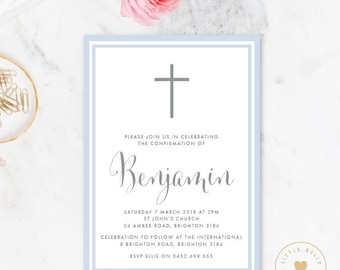 Boy First Communion Invitation Printable / Boy Holy Communion Invite / Boy First Holy Communion Invitation / Cross / Navy