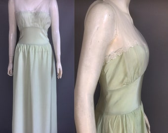 1940s nightgown in pistachio green rayon silk