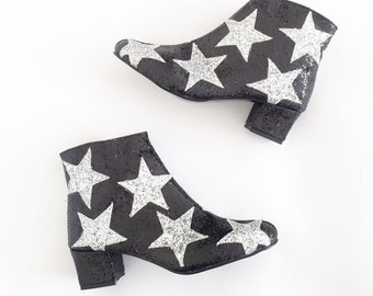 Stars Faux Leather Heeled Ankle Boots (Handmade to Order)