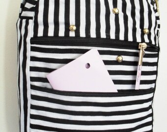 black and white striped cotton fabric bag