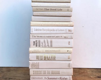 Lot Vintage White Books. BOOK STACK White Book Bundle. Wedding. Party Photo prop. Decor Party Decor metallic gold lettering