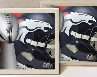 Denver Broncos Super Bowl Champion Set of 2 Ceramic Tile Coasters