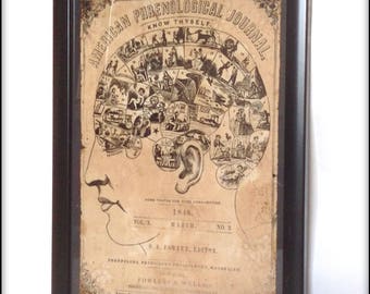 Aged reproduction cover from The American Phrenology Journal dated March 1848 - in frame.
