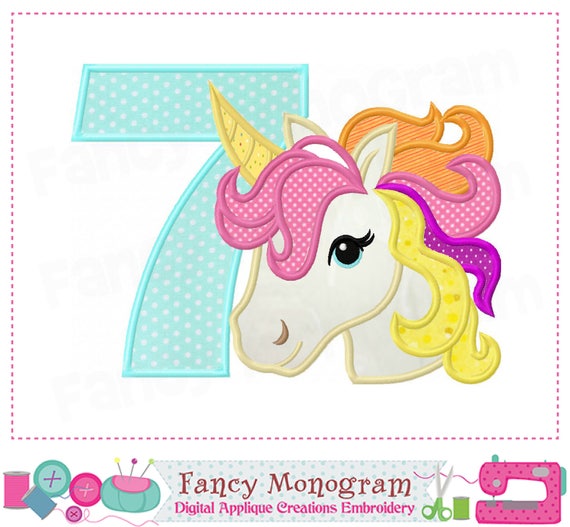 rainbow unicorn number 7 appliquerainbow unicornmy 7th